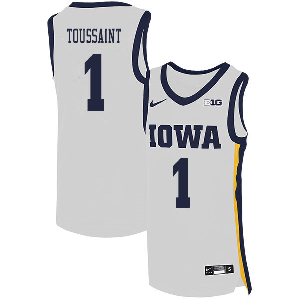2020 Men #1 Joe Toussaint Iowa Hawkeyes College Basketball Jerseys Sale-White